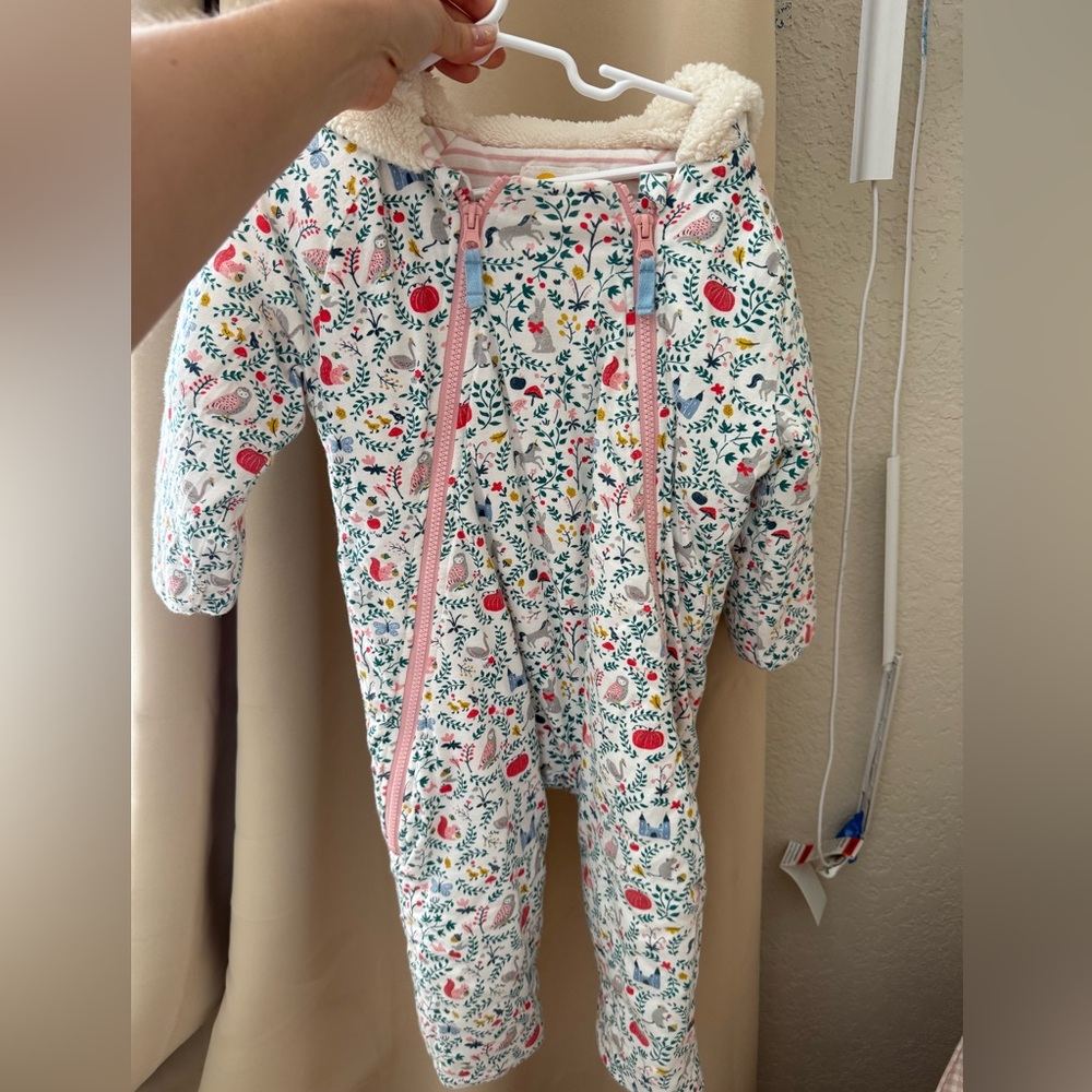 Baby Boden Floral Footie - Pink and Green